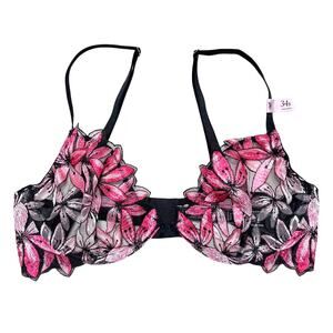 Victoria’s Secret Ziggy Glam Floral Embroidery Low-Cut Demi Bra Pink Ziggy 34B